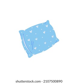 Cute and fluffy pillow and pillowcase with heart pattern, flat vector illustration isolated on white background. Symbol of sleeping, relaxing and bed time.