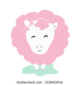 Cute fluffy pink sheep on a white background. Ready illustrations for cards, posters, stickers, souvenirs, notebooks, calendars, invitations, design.
Hand-drawn. Cartoon style. Vector