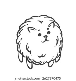 Cute fluffy Pomeranian dog in doodle outline style. Minimalist cartoon puppy perfect for coloring pages, kids designs, stickers, and prints.