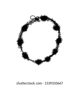 Cute, fluffy and prickly New Year's wreath or necklace to the eyeballs. Vector doodle illustration in hand drawn style.