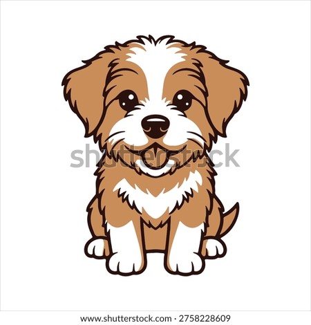 Cute Fluffy Puppy Sitting – Adorable Cartoon Dog Vector Illustration
