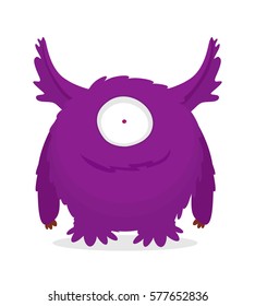 Cute fluffy purple monster. Vector illustration. Flat design.