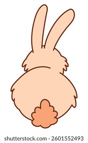 Cute Fluffy Rabbit Sits on Butt Rear View. Adorable Hand Drawn Bunny Illustration. Playful Cartoon Animal for Kids, Easter, Stickers, Prints, and Digital Projects