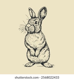 Cute fluffy rabbit sketch drawn in ink. Vector illustration