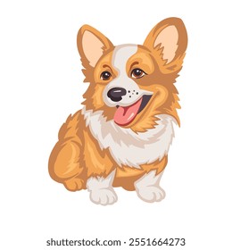 cute fluffy red corgi dog vector illustration