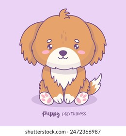 Cute fluffy red dog. Funny cartoon kawaii character animal. Vector illustration. Kids collection