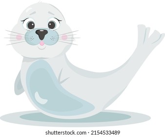 Cute, fluffy seal seal cub. White funny animal, cartoon character. For the nursery