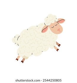 Linda oveja esponjosa. Animales domésticos o de granja. Ilustración de niños ovejas durmientes. Ilustración vectorial plana sobre fondo blanco.