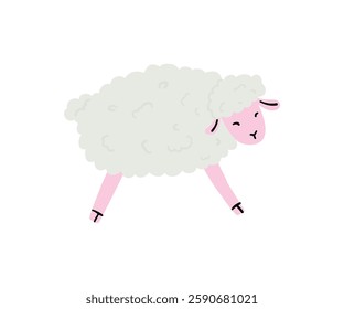 Cute fluffy sheep in flat style. Pet, animal, farm. Hand drawn vector illustration.