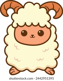 Cute fluffy sheep illustration with big eyes and brown horns.