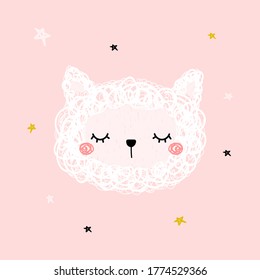 Cute fluffy sheep. Kids graphic. Vector hand drawn illustration.