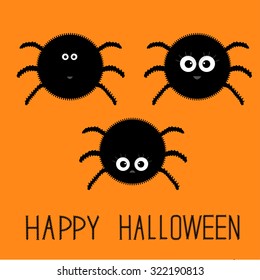 Cute fluffy spider set. Happy Halloween card. Flat design Vector illustration