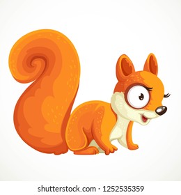 Cute fluffy squirrel cartoon standing on four legs isolated on white background