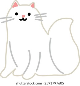 Cute Fluffy White Cat Illustration - Minimalist Cartoon Style