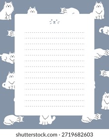 Diseño de papelería de bloc de notas de gatos blancos mullidos lindos