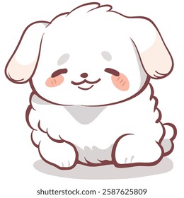 cute, fluffy white dog with happy expression, sitting comfortably. This adorable character exudes warmth and joy, perfect for pet lovers