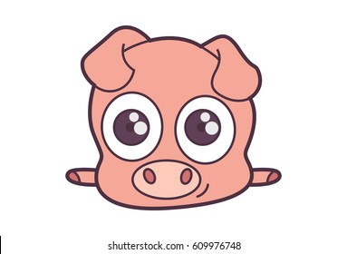 Cute FluffyPig . Vector Illustration. Isolated on white background.
