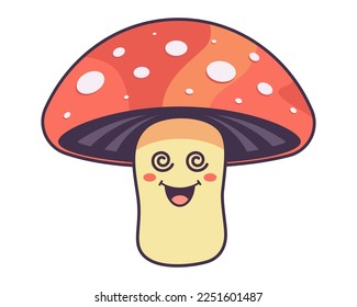 cute fly agaric character with face. hallucinogenic mushroom. flat vector illustration.