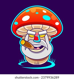 lindo moscón caracter agaric con cara. hongos alucinógenos. ilustración vectorial plana.