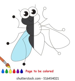 Cute fly to be colored, to educate preschool kids with easy kid educational gaming and primary education of simple game level.