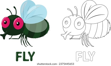 Cute Fly cartoon Coloring Book, hand drawn simple lines