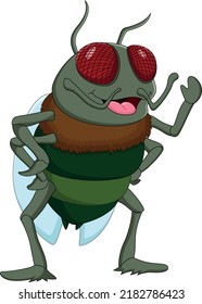 cute fly cartoon waving on white background