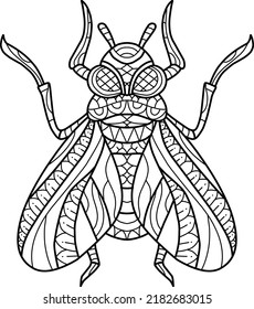 cute fly coloring book zentangle hand drawn isolated on white background