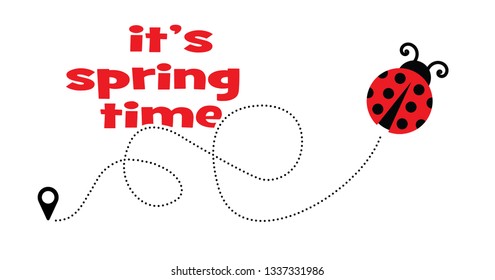 Cute Fly Flying Ladybug Vector Dotted Route Vector Fun Funny Track Map Pin Navigation Location Pointer Icon Flight Route Gps Hello Summer Let The Spring Begin Line Pattern Ladybugs Love Heart Time