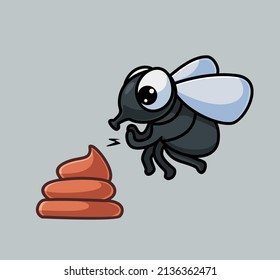 cute fly looking for dirt feces. isolated cartoon animal nature illustration. Flat Style suitable for Sticker Icon Design Premium Logo vector. Mascot Character