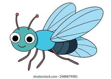 Cute Fly Vector Illustration - Cartoon Line Art Clipart Design