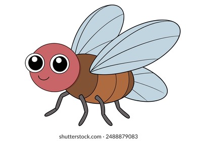 Cute Fly Vector Illustration - Cartoon Line Art Clipart Design