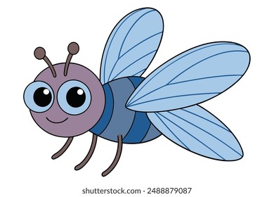 Cute Fly Vector Illustration - Cartoon Line Art Clipart Design