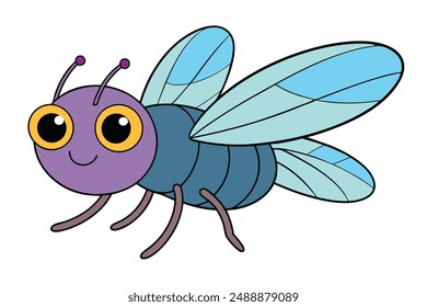 Cute Fly Vector Illustration - Cartoon Line Art Clipart Design