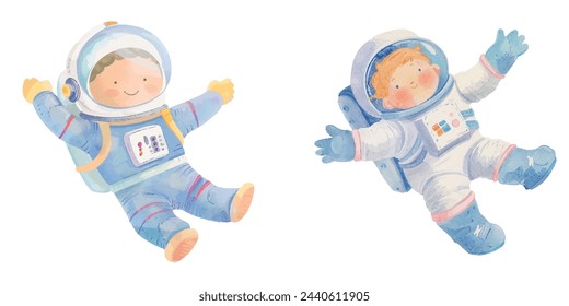 cute flying astronaut watercolour vector illustration 