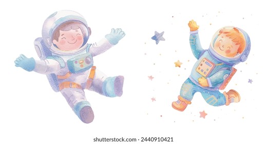 cute flying astronaut watercolour vector illustration