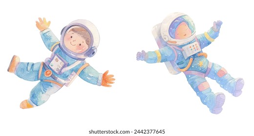 cute flying astronaut watercolour vector illustration 