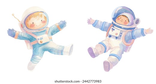 cute flying astronaut watercolour vector illustration 