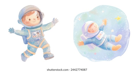 cute flying astronaut watercolour vector illustration 