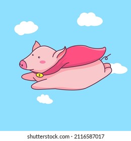 Cute Flying Baby Pig Illustration