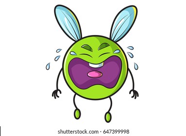 Cute Flying Ball Crying. Vector Illustration. Isolated on white background.