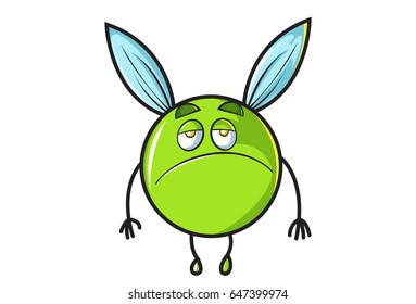 Cute Flying Ball Sad. Vector Illustration. Isolated on white background.