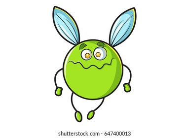 Cute Flying Ball Sad. Vector Illustration. Isolated on white background.