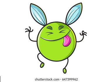 Cute Flying Ball Teasing. Vector Illustration. Isolated on white background.