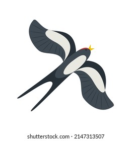 Cute flying barn swallow. Childish vector illustration in flat style