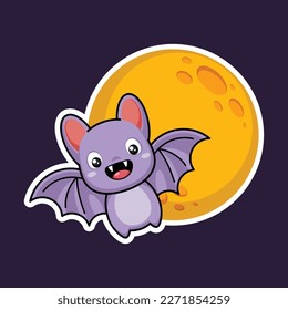 Cute Flying Bat Cartoon Character Premium Vector Graphics In Stickers Style