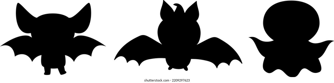 Cute flying bat with fangs vector template silhouette's