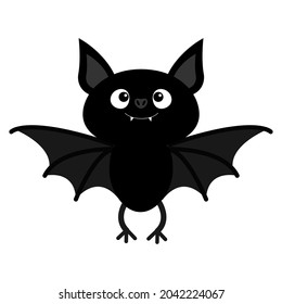 Cute flying bat. Happy Halloween. Cartoon kawaii funny baby animal charater. Greeting card. Flat design. White background. Isolated. Vector illustration.