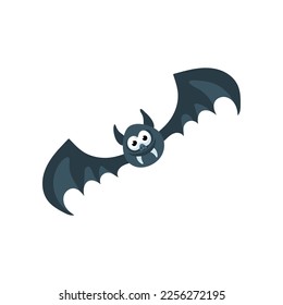 Cute flying bat vector illustration. Cartoon drawing of funny spooky Halloween character smiling isolated on white background. Halloween, fantasy concept