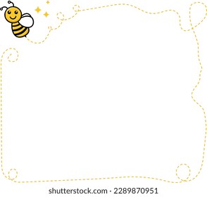 Cute flying bee clipart on a blank paper with a dashed line as a border. Vector, editable eps file, flying bee, friendly, playful, cartoon. Insect happy character. Vector isolated on white.