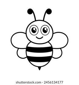 Cute flying bee. Happy black and white bumblebee. Vector illustration isolated on white.